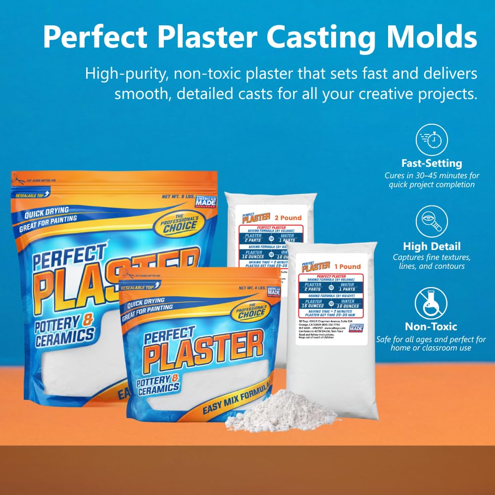 Perfect Plaster for Pottery & Ceramic Slip Casting Molds, Non-Toxic Water-Based Powder Material for DIY Mold Making, Clay Reclaim Slabs, Sculptures & Crafts, Fast-Curing, USA Made, 1 lb Bag