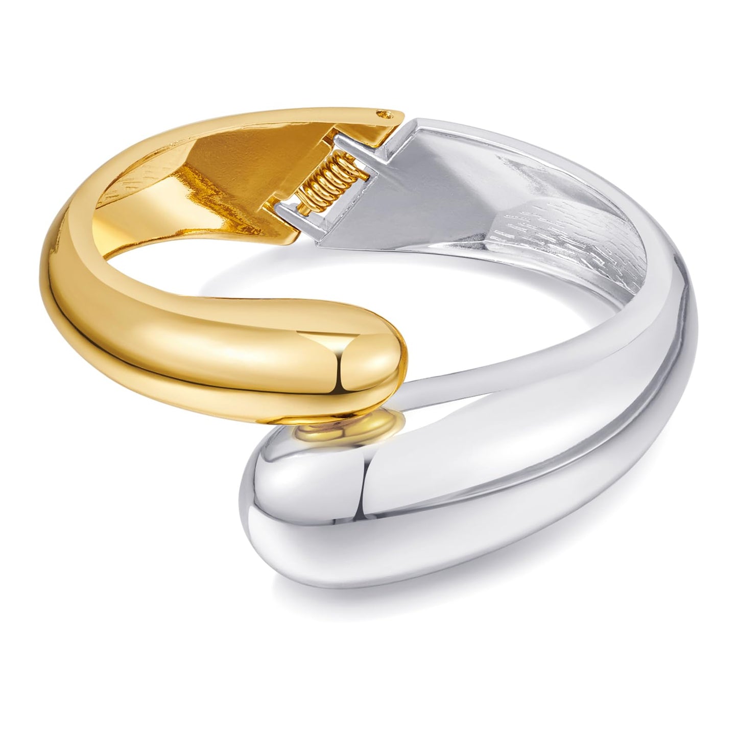 ENSKEFEN Chunky Two-tone Teardrop Cuff Bracelets for Women Thick Silver and Gold Hinged Bypass Bracelets Wide Waterdrop Open Cuff Bangle Bracelet Mixed Metal Arm Cuffs