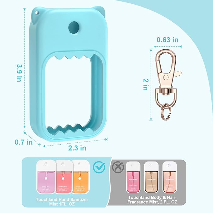 Hand Sanitizer Spray Case for Touchland Silicone Touchland Case Keychain Cute Hand Sanitizer Spray Holder Compatible with Touchland Power Mist Gentle Mist Glow Mist, Blue