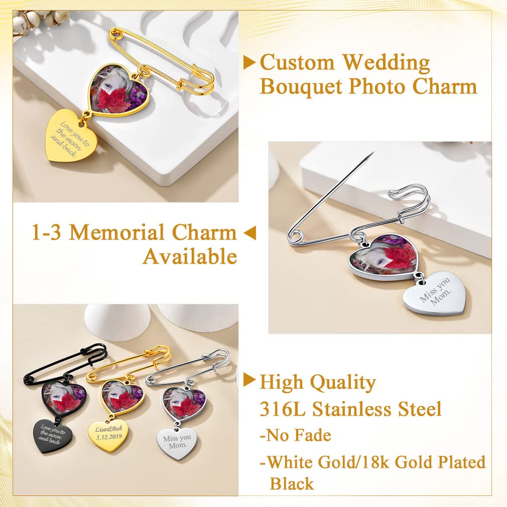 Custom4U Picture Pins for Groom Personalized Photo Bouquet Charm Wedding Jewelry