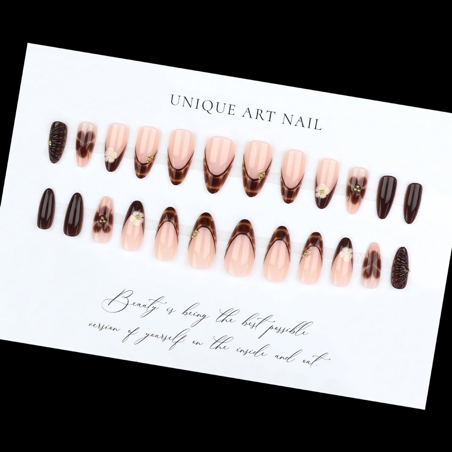 Octoswave Medium Press on Nails Almond Fake Nails French Tip Artificial Nail Rhinestones Charm Stick on Nail for Women 24pcs