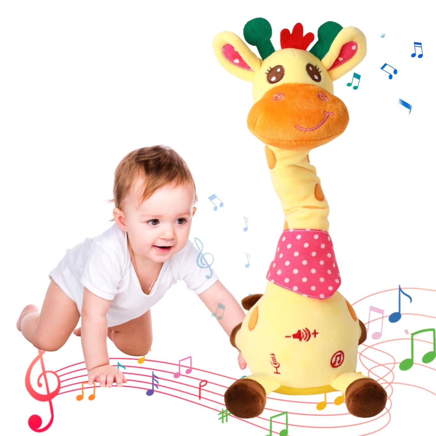 JISON21 Dancing Talking Giraffe Plush Toy, Funny Singing Recording & Repeating Musical Giraffe, Unique Valentine's Day Gift for Girlfriend Boyfriend, Interactive Fun for Baby Toddlers Kids(Yellow)