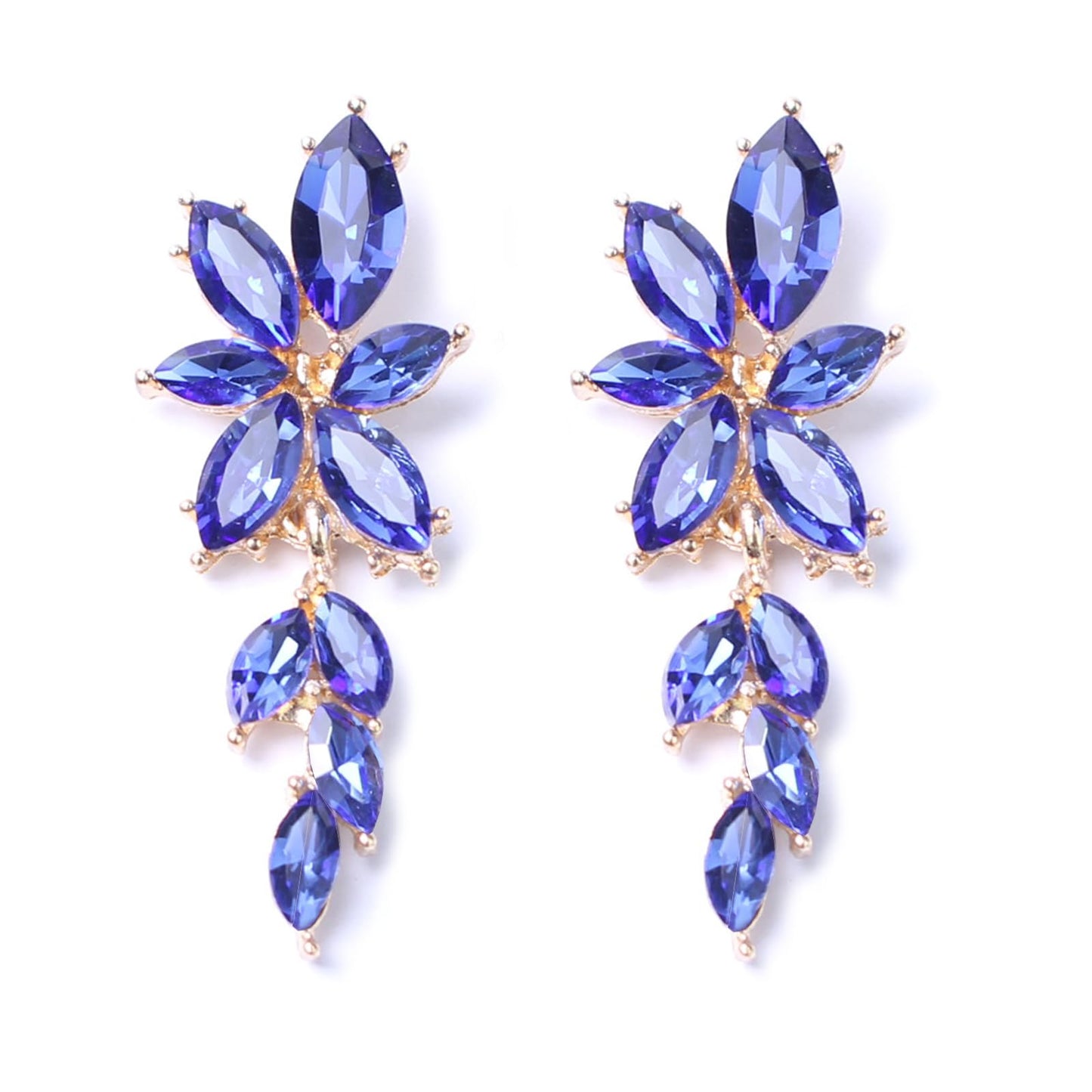 ATIMIGO Elegant Royal Blue Rhinestone Dangle Earrings Cluster Crystal Wedding Bridal Earrings for Brides Bridemaids Formal Prom Statement Drop Earrings for Women