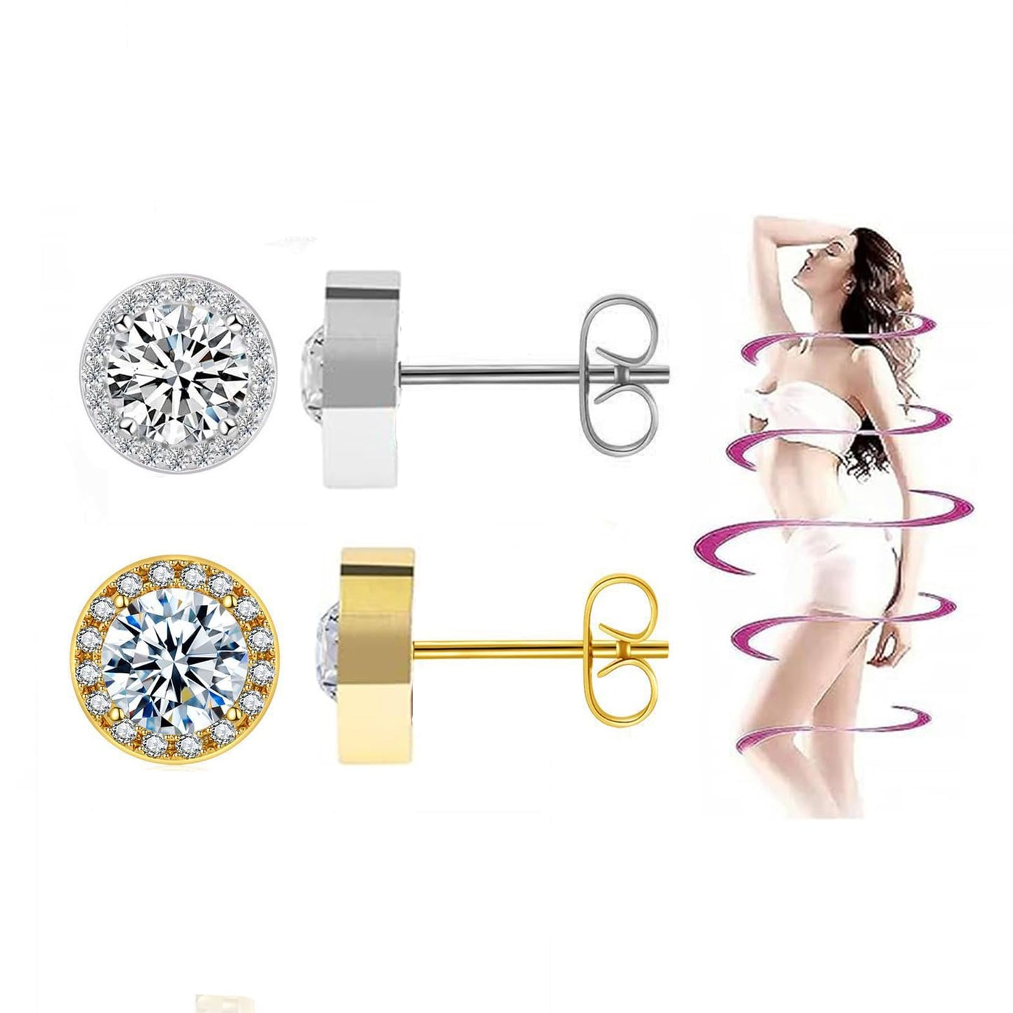 Lymphatic Earrings for Women Lymphatic Drainage Therapy Earrings Lymphvity Germanium Earring Lymph Detox Earring CZ Stud(Gold+Silver)