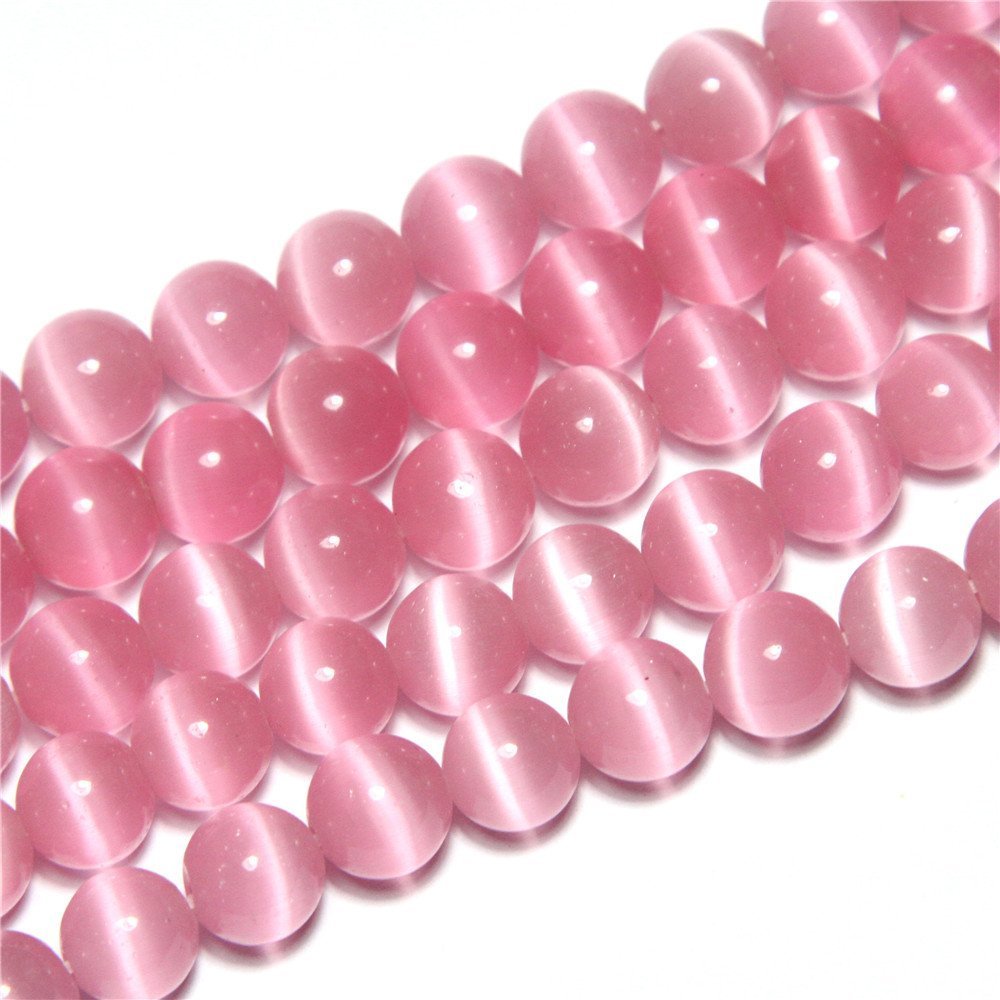 HAAMIIQII 45pcs 8mm Pink Cat Eye Beads Round Loose Gemstone Beads for Jewelry Making Strand 15 Inch