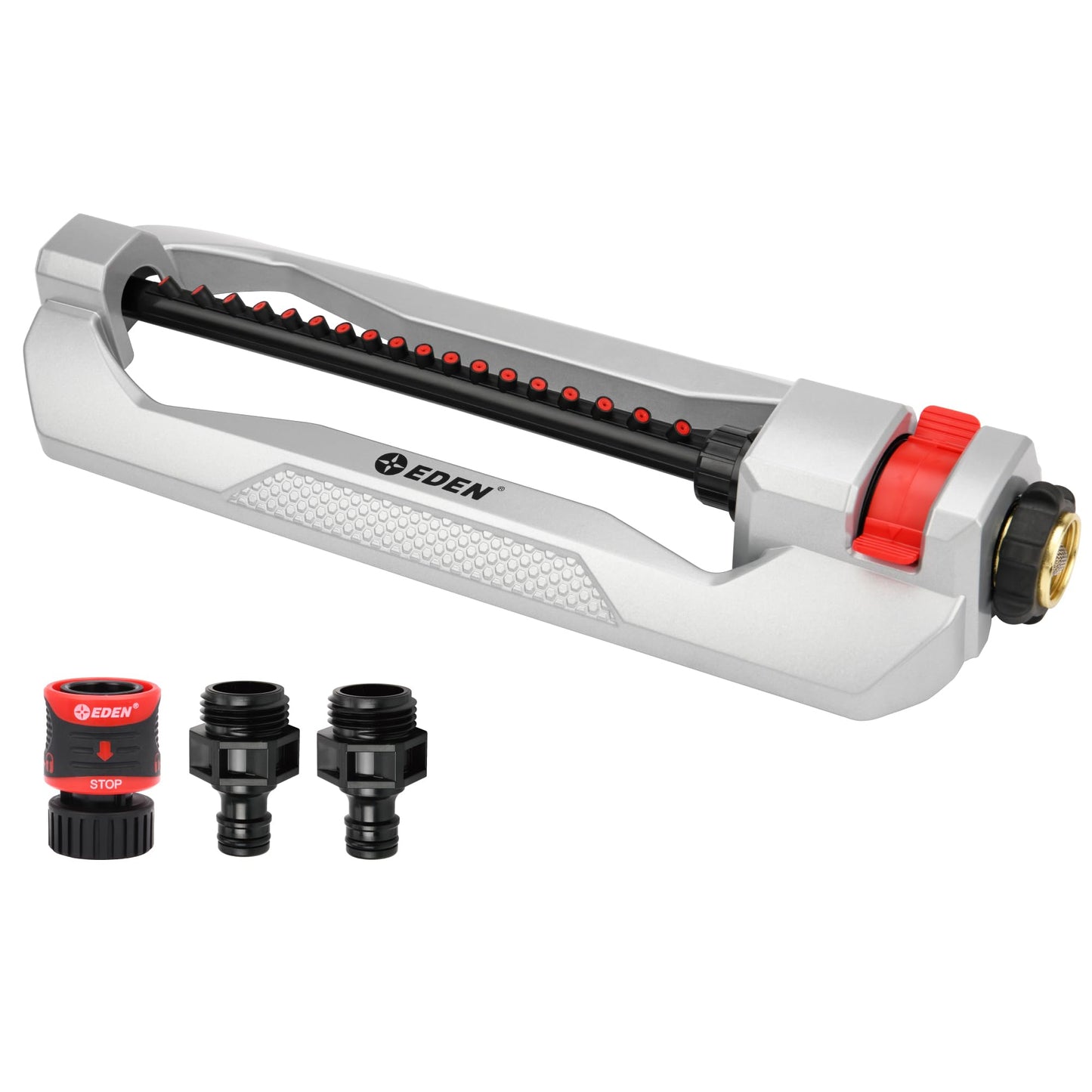 Eden 94110 Heavy-Duty Metal Oscillating Sprinkler | Covers Up to 3,315 sq. ft.,18 Precision Nozzles,Adjustable Range,Turbo Drive Motor,Quick Connect Bundle,(Pack of 12)