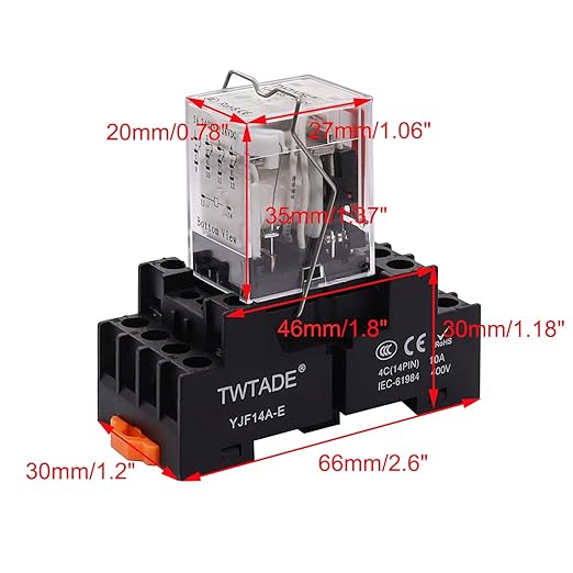 TWTADE/AC 24V Relay 5A Electromagnetic Power Coil Relay 14 Pins 4PDT 4NO+4NC HH54P MY4J with Indicator Light & Socket Base -YJ4N-GS