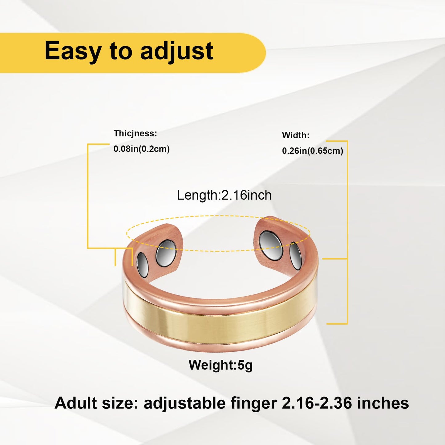 EnerMagiX Copper Rings for Women, Pure Copper Two-Tone Gold Adjustable Magnetic Ring,Copper Jewelry Present (0948)