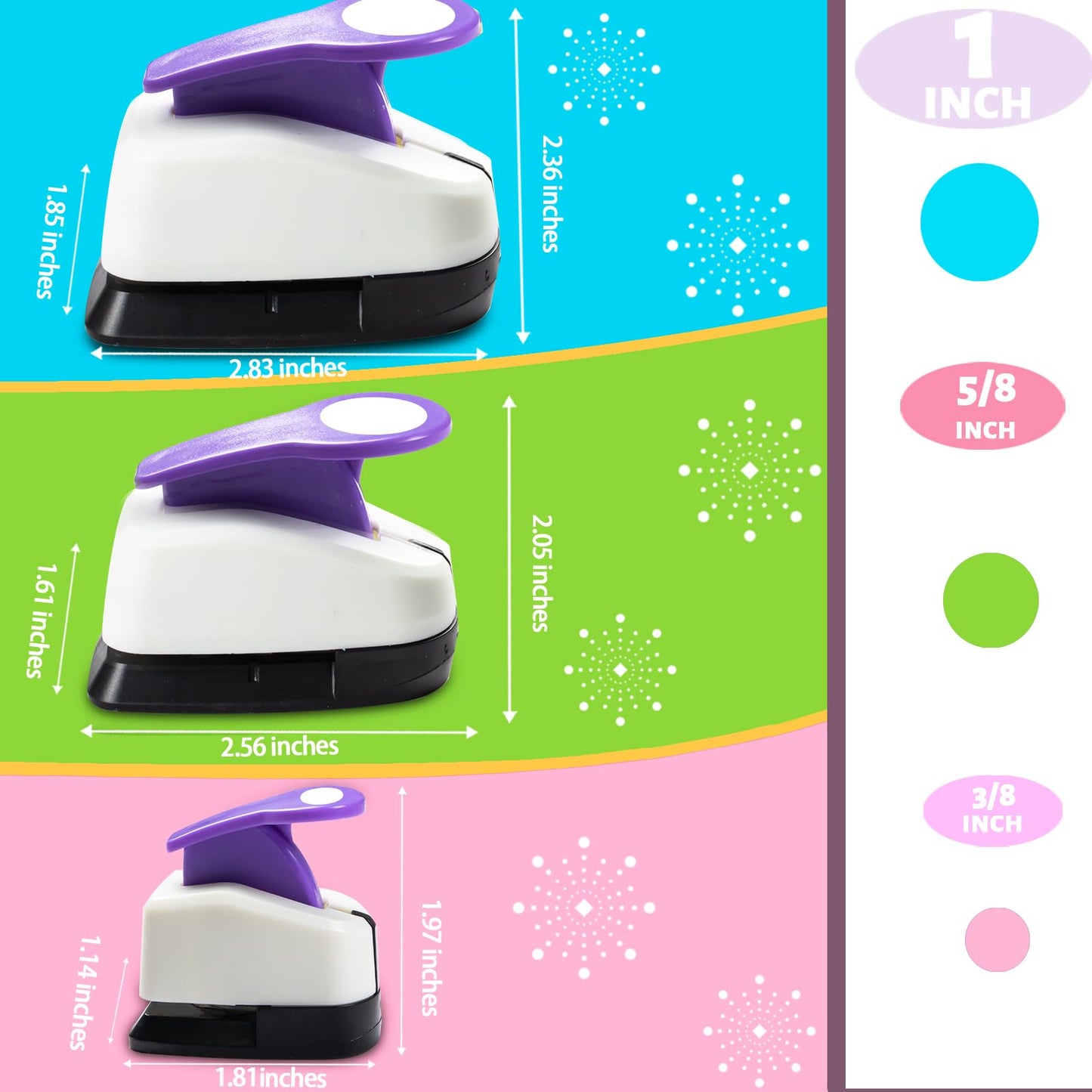 Craft Circle Hole Punch, 3pcs Different Size of Scrapbooking Punches Crafting Designs for Office Supplies, Card Making, DIY Albums Photos, Circle Cutter for Scrapbook Crafts Purple