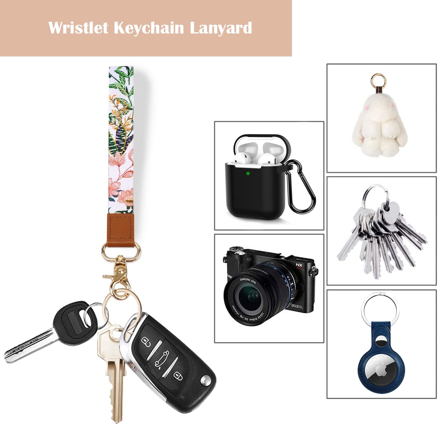 Coco Rossi Slim Front Pocket Wallet RFID ID Card Holder Cute Small Wallet with Wrist Lanyards Key Chain Holder for Women,White Flowers