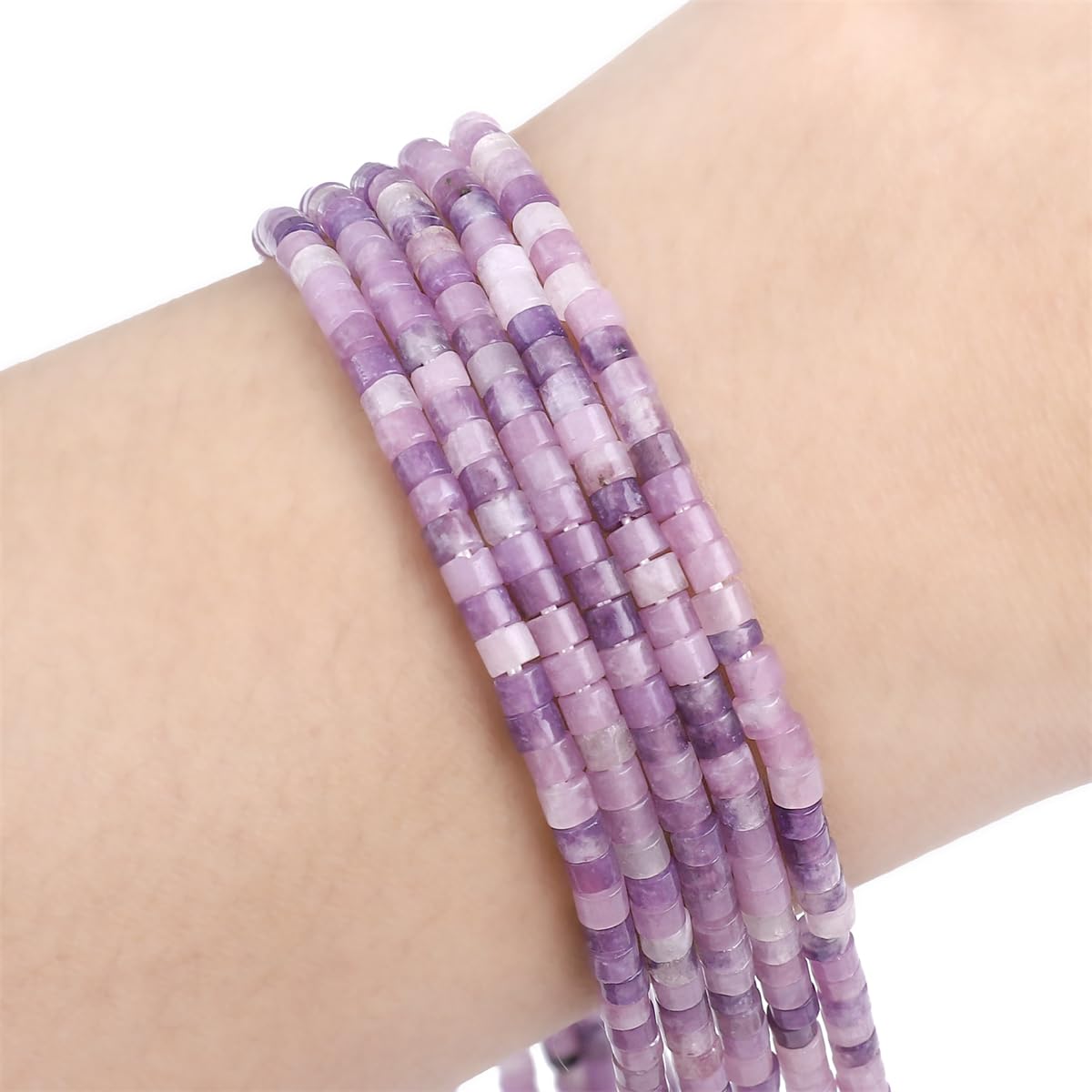 BEADIA Natural Light Amethyst Spacer Beads Caps Flat Round Loose Beads for Beading Jewelry Making 3mmx2mm 38cm