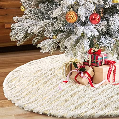 Christmas Tree Skirt White Bronzing Luxury Faux Fur Tree Skirt (Gold 36in)