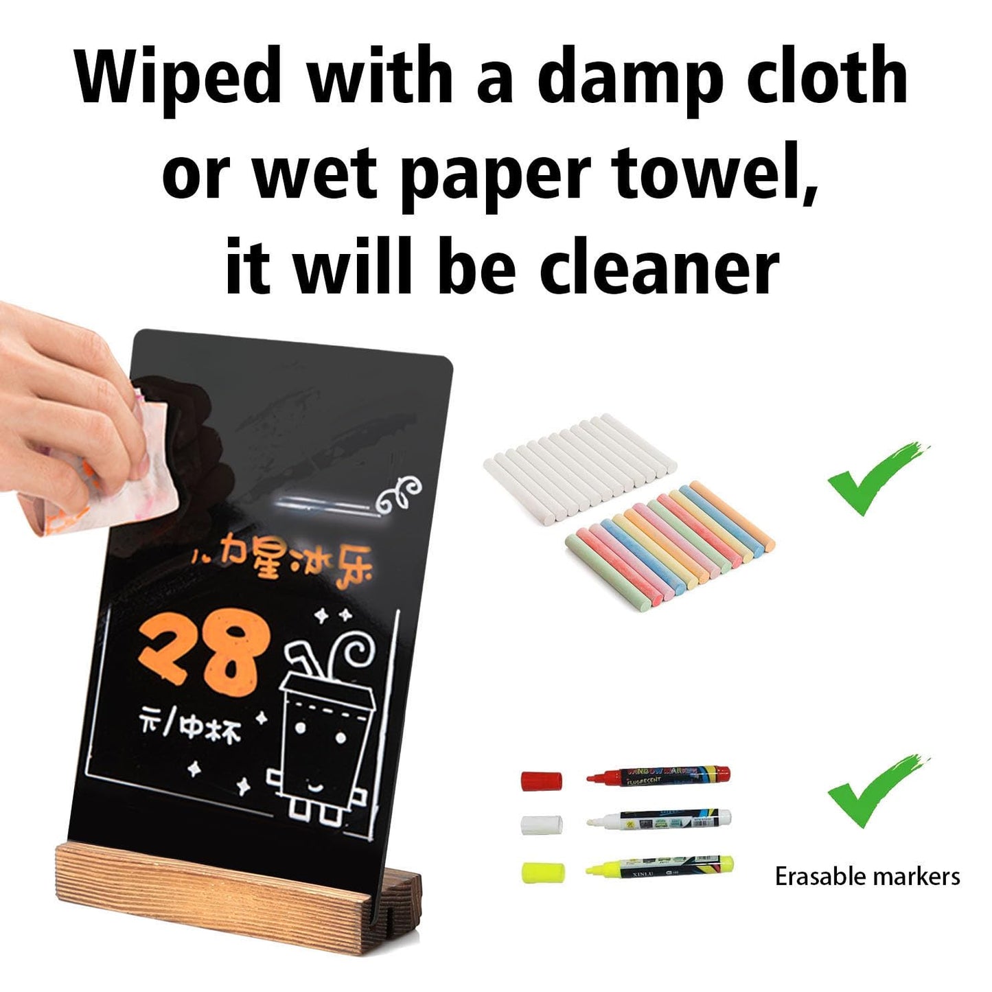 YEEON 3 Pack 8.7x12 in Desktop Small Chalkboard Sign with Wood Base