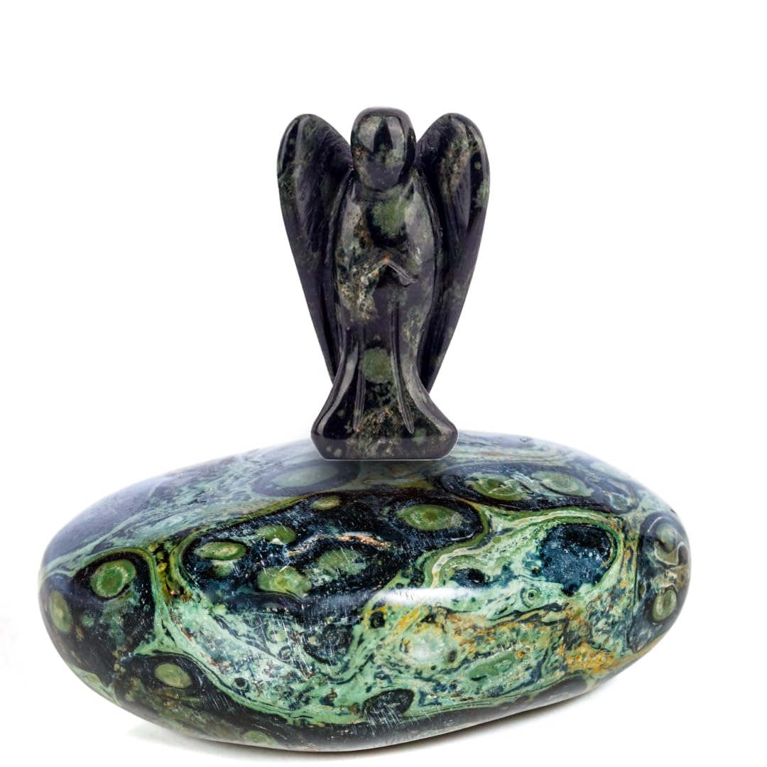 Earth Therapy Pocket Guardian Angel with Serenity Prayer Card - Polar Jade Natural Crystal Healing Stone Figurine - Gift for Yourselves and Your Loved Ones……