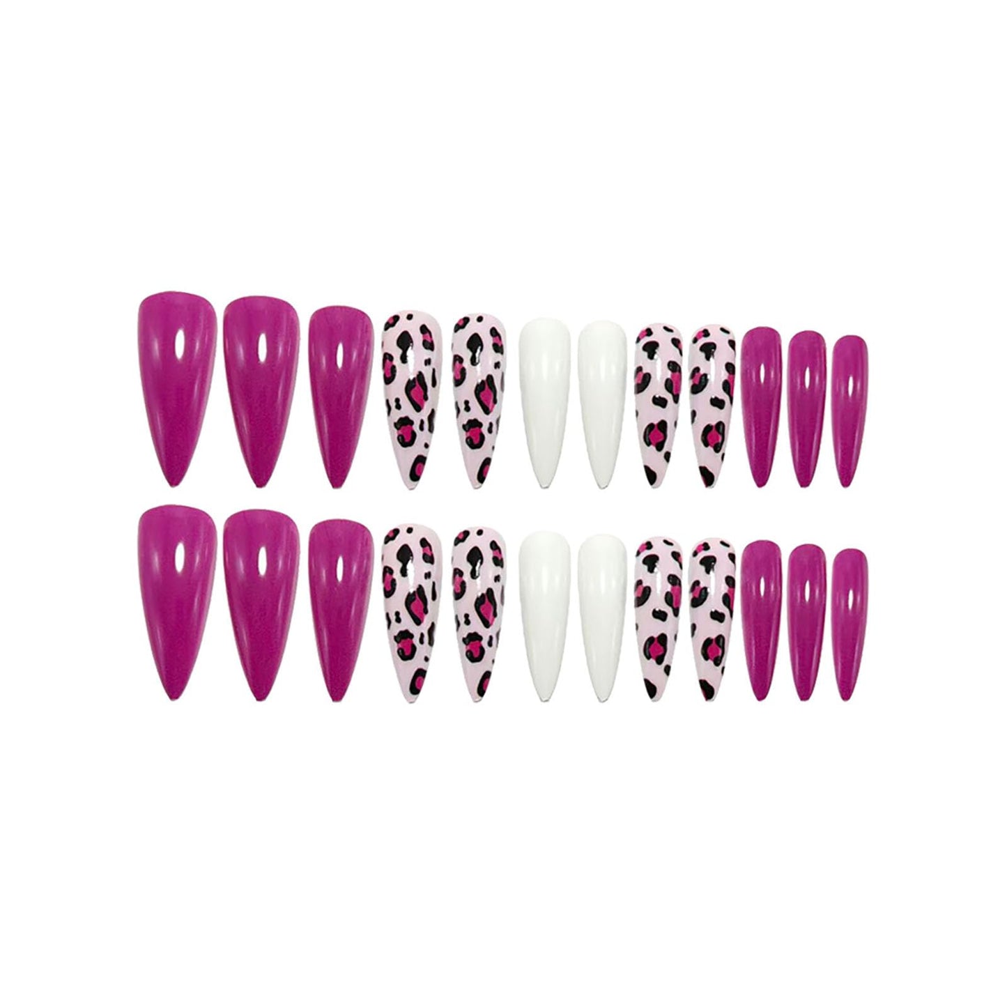 RUOKEXIN Almond Press on Nails Long Fake Nails Pink False Nails with Leopard Print Designs Stiletto Nail Press ons Sparkly Artificial Nails for Women 24Pcs