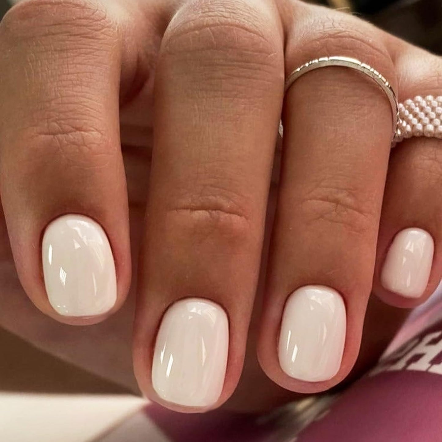 GLAMERMAID Press On Nails Extra Short Square, Jelly Soft Gel Fake Nails Round Squoval, Natural Nude Pink False Nails Tip, Pure White Fake Nails Short Squoval, Natural Round Square Glue on Nails Glossy