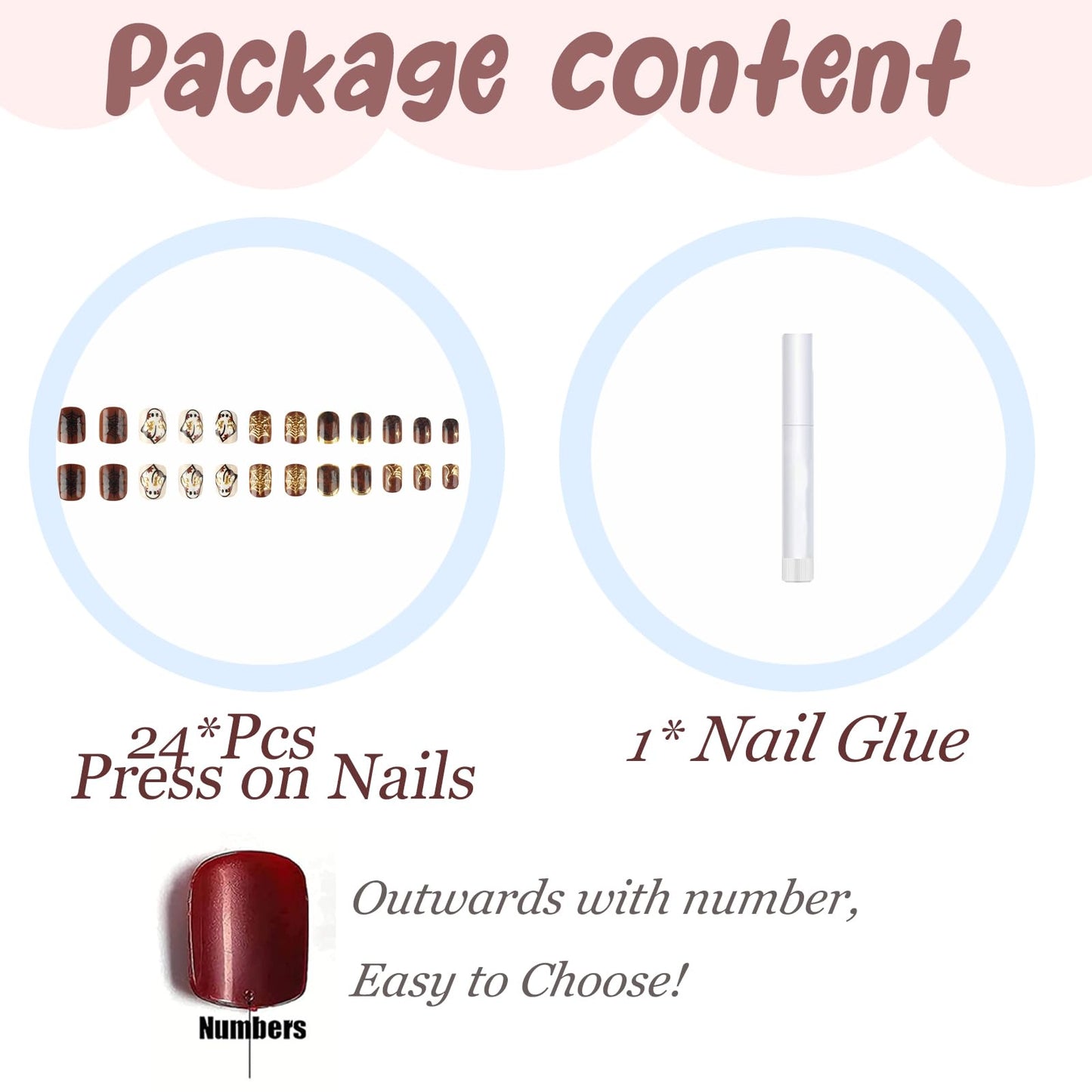 BABALAL Brown Press on Short Artificial Nails 24pcs Acrylic French Tip, Gold Chrome, Fall Tortoise, Horror Ghost Halloween, Square, Spider Web, Gothic, Squoval, Manicure Full Cover