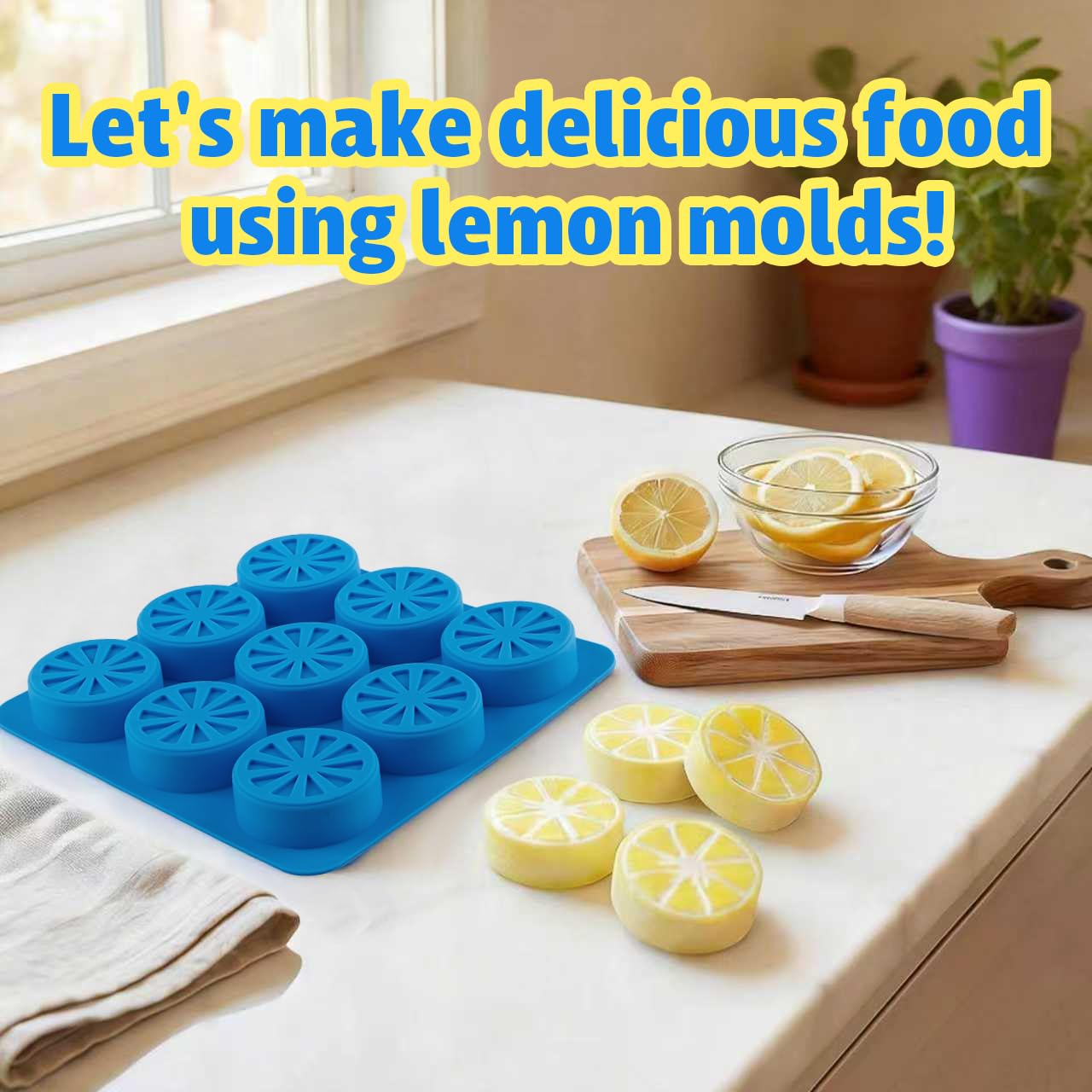 Sidosir 2Pcs Lemon Ice Chocolate Silicone Molds, 9 Cavity Non-Sticking Fruit Shaped Silicone Ice Molds for Making Chocolate Cupcake and Jelly, 3D Ice Lemon Mold for Daily Baking, Ice and Candy Making