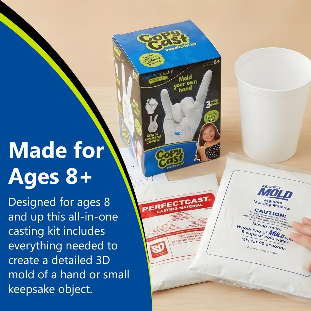 Hand Casting Kit, DIY Hand Mold Kit for Kids, Fun Craft Gift for Boys & Girls, Fast-Curing, Non-Toxic, Water-Based Material, USA Made, Ages 13+