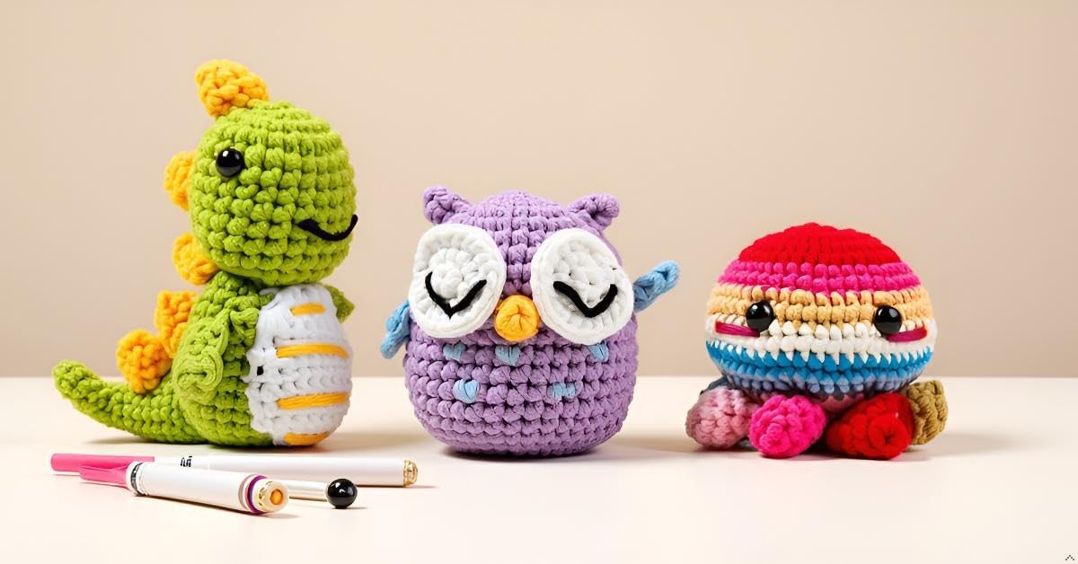 Crochet Kit for Beginners, Crochet Animal Kit with Video Tutorials & Soft Yarn, Craft Kits for Teens & Adults: Penguin, Dinosaur & Octopus Amigurumi Crochet Kit, Easy Knitting Kit, Crafts Crochet Kits