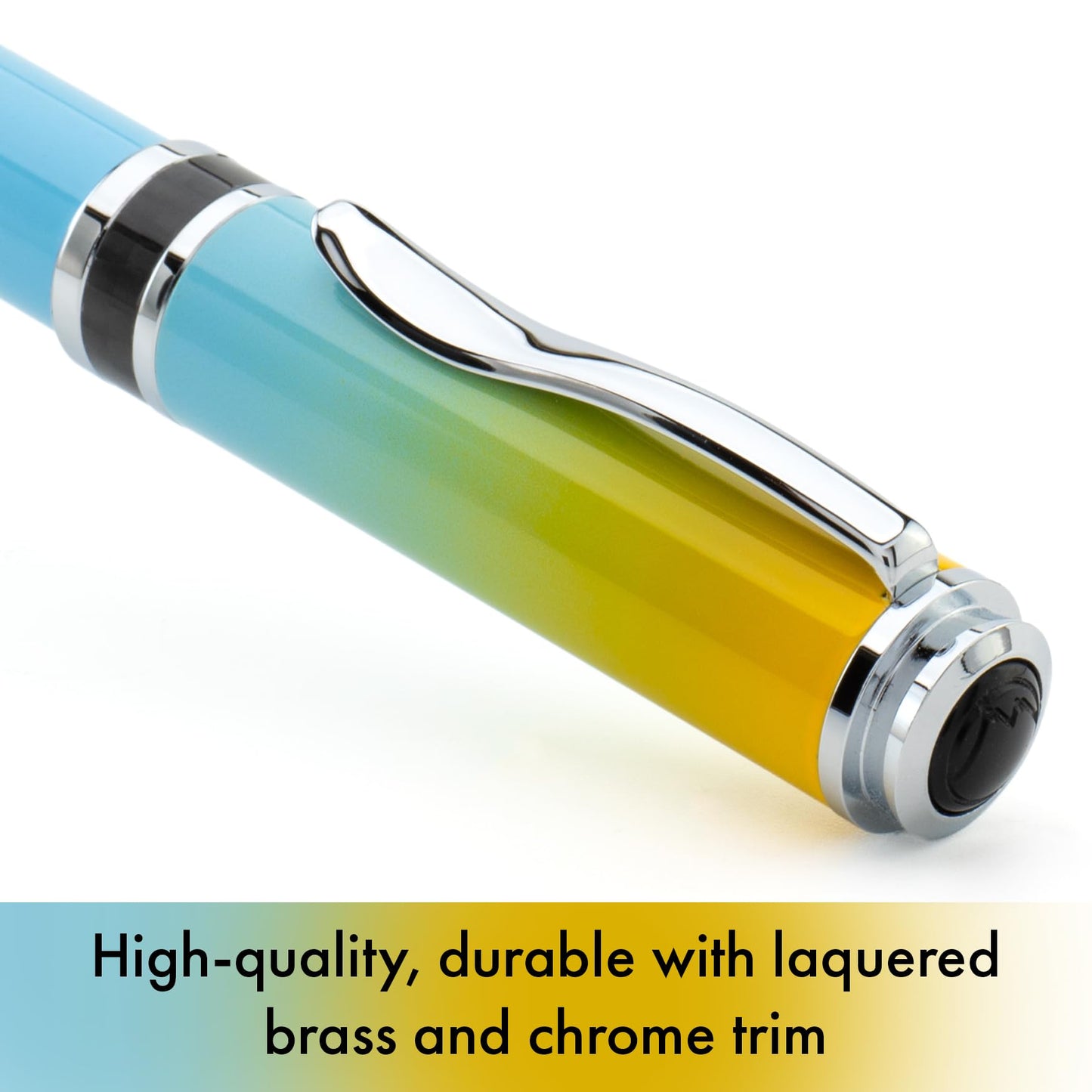 Monteverde USA Innova Ombre Fusion Bliss (Gold/Blue/White Gradient Finish) Fountain Pen - Medium Nib, Refillable, Gift Case, Luxury Pen