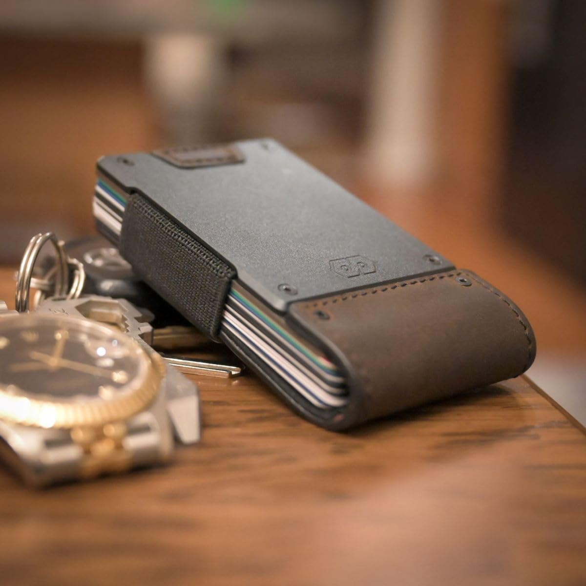 PROOF Wallet | Slim Minimalist Wallets for Men | Leather & Metal | RFID Wallet | Front/Back Pocket | Gift Box | Veteran Owned (Founder (Brown Leather | Dark Gun Metal))