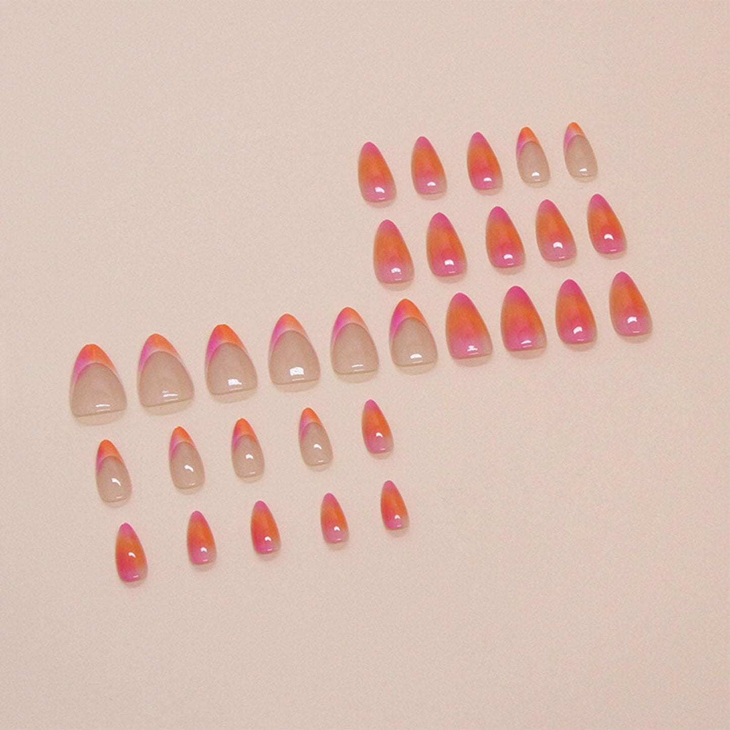 IMRAIN Press on Nails Medium Almond Fake Nails Orange Pink Ombre French Tips False Nails Gradient Glossy Full Cover Oval Stick on Artificial Nails