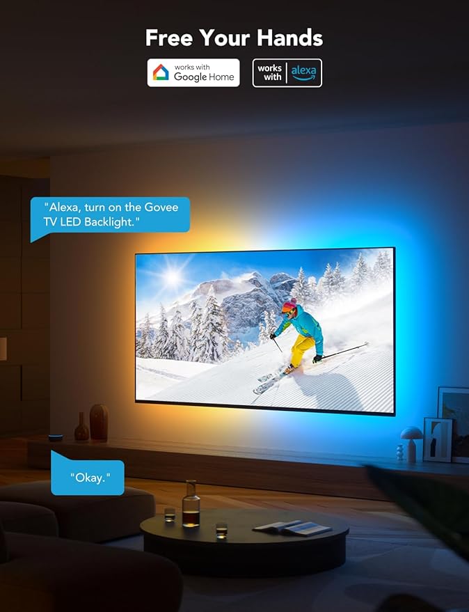 Govee TV LED Backlight, RGBIC Smart LED Strip Lights for 55-65 Inch TVs, Bluetooth and Wi-Fi APP Control, Works with Alexa & Google Assistant, Music Sync, 99+ Scene Modes, Adapter