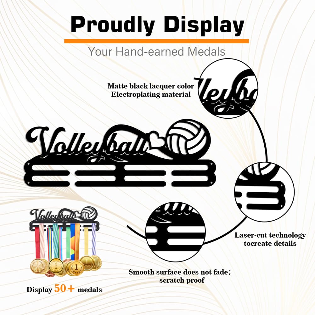 NBEADS Medals Hanger Display Holder Rack, Volleyball Theme Medals Display Wall Mounted Frame Medal Ribbon Holder Hooks for Competition Medal Wall Hanging Display, Mount Over 50 Medals
