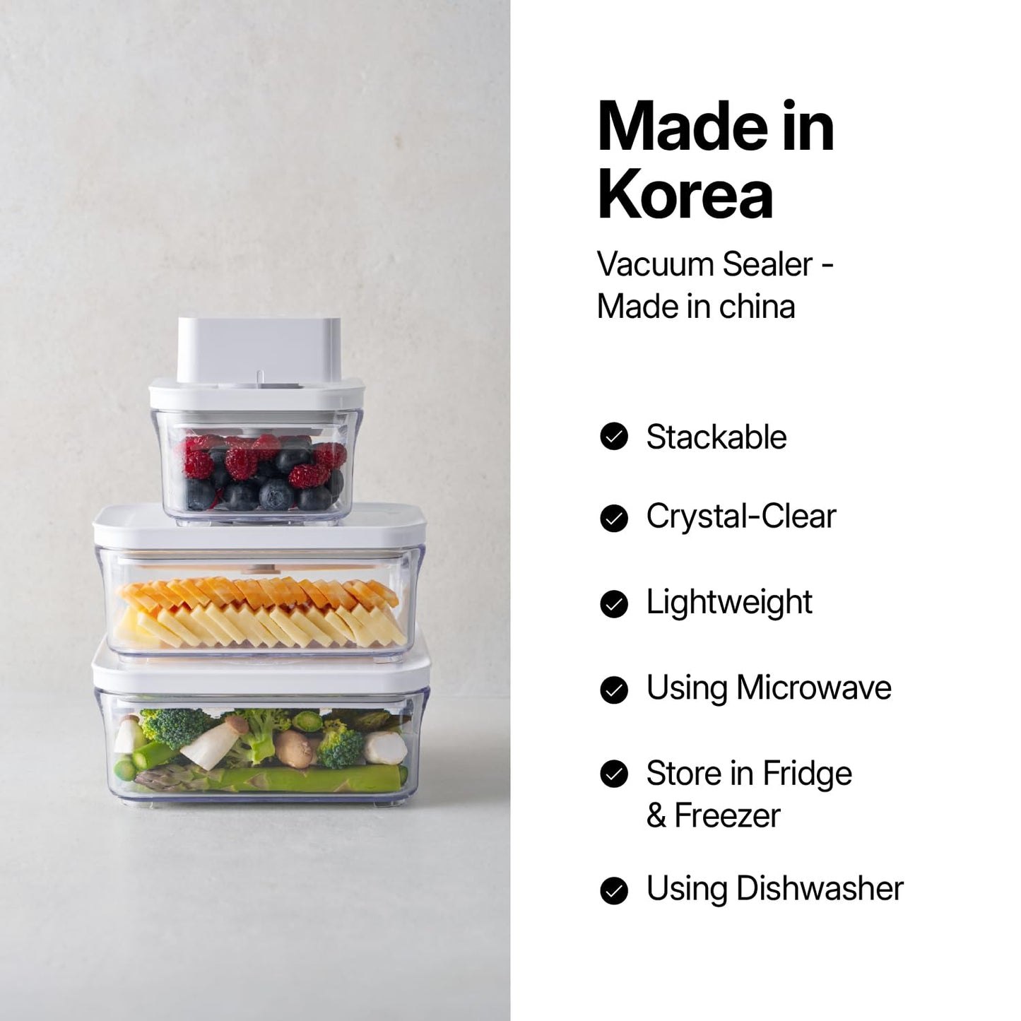 VAKUEN Premium Airtight Food Storage Containers, Mini 9P/SET include Vacuum Sealer, Smart One-Click Seal Lid, No Hinges, 100% Leak Proof, BPA-FREE, Dishwasher, Freezer & Microwave Safe