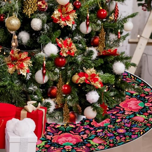 Mexican Christmas Tree Skirt, 48" Mexican Tree Skirt, Holiday Theme Christmas Decorations for Indoor, Outdoor, Wall Display, Home Party