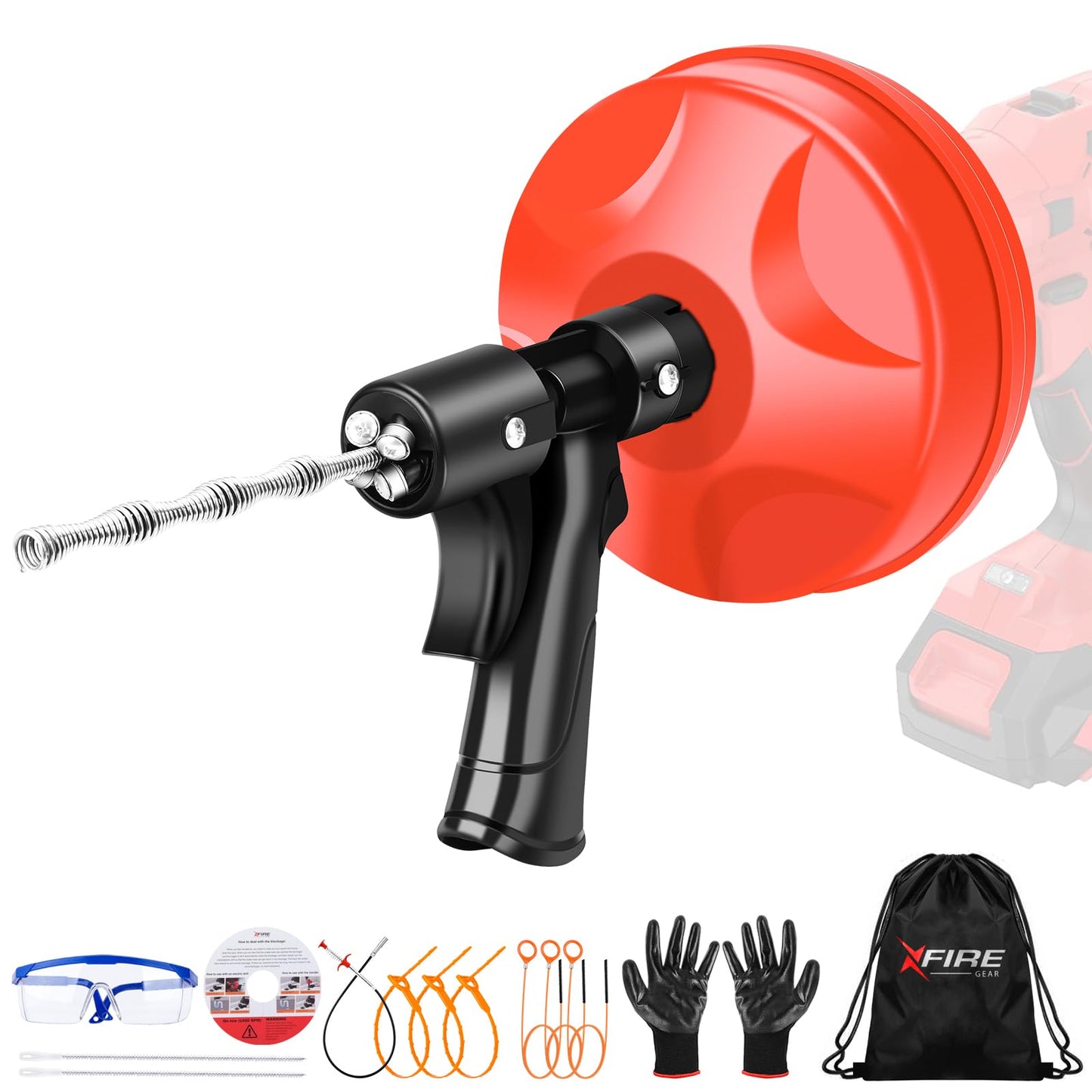 35 FT Double Mode Drain Snake Tools, 14-in-1 Drain Auger for Sink and Drain Unblocking, Plumbing Snake for Kitchen, Bathrom and Shower Sink, Snake for Real DYIs【Upgraded】