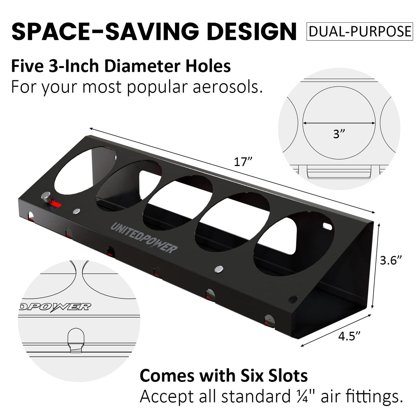 UNITEDPOWER Pneumatic Tool Holder Lockable/Aerosol Rack Combo, Wall Mounted Spray Can Bottle Holder, Air tool organizer, for Garage and Workspace, 5 Cans and 6 slots