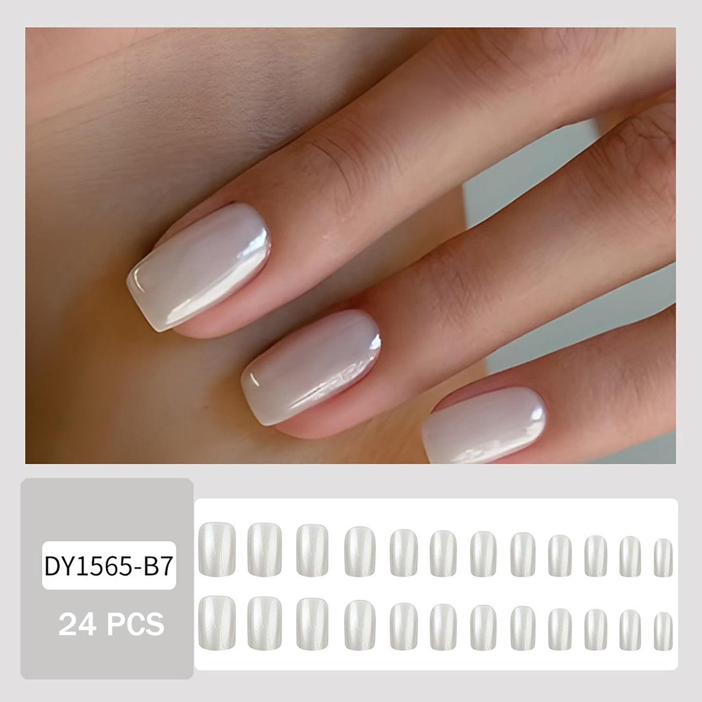 Chrome Press on Nails Short Square MABKJLF White Fake Nails False Nails Solid Colour Full Cover Glossy Glue on Nails Acrylic Nails Stick on Nails for Women Girls 24 Pcs
