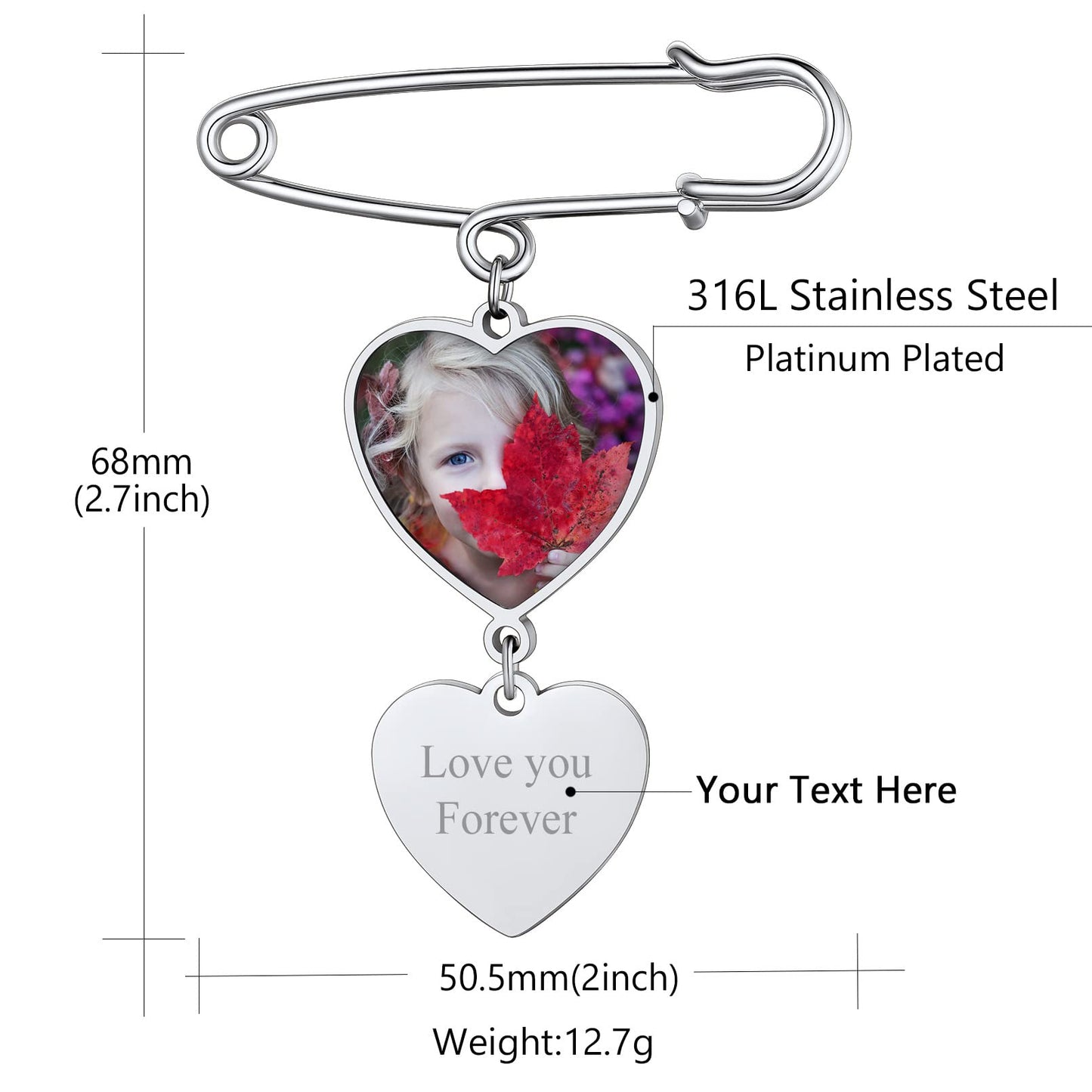 Custom4U Pin with Picture for Groom Custom Memorial Photo Bouquet Charm