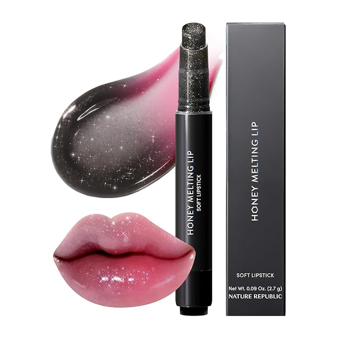 Nature Republic HONEY MELTING LIP GLITTER & PLUMPING (16 MIDNIGHT SPARKLE) SOFT LIP STICK Moisturizing Gloss, Volumizing formula, Color changing Sheer tint, Shine Glimmer Finish, Stocking Stuffers