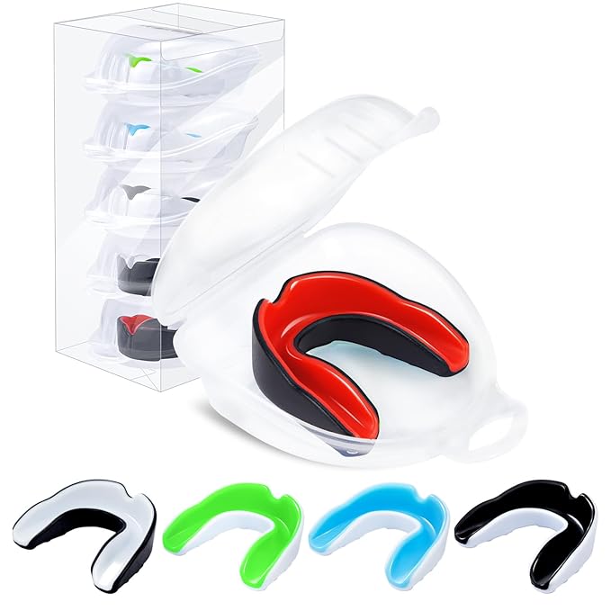 MENOLY Youth Mouth Guard - 5 Packs Football Mouth Guard, BPA Free Mouth Guard with Portable Case, Mouth Guard Sports for Boxing, Basketball, Lacrosse, MMA, Hockey, Wrestling, Soccer