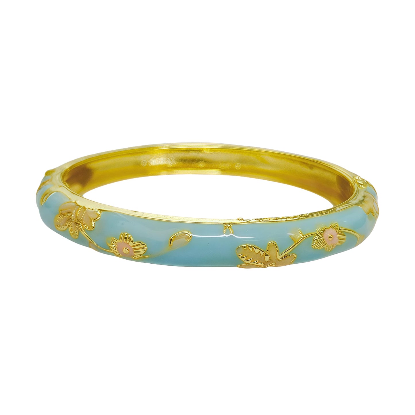 Cloisonne Bracelet For Women, Chunky Bangle Trendy Cute Flower Enamel Bangles Multi Tone Engraved Cuff Gold Plated Bracelets Stackable Wife Jewelry Friendship Gift (Blue&Blue Set, One Size)
