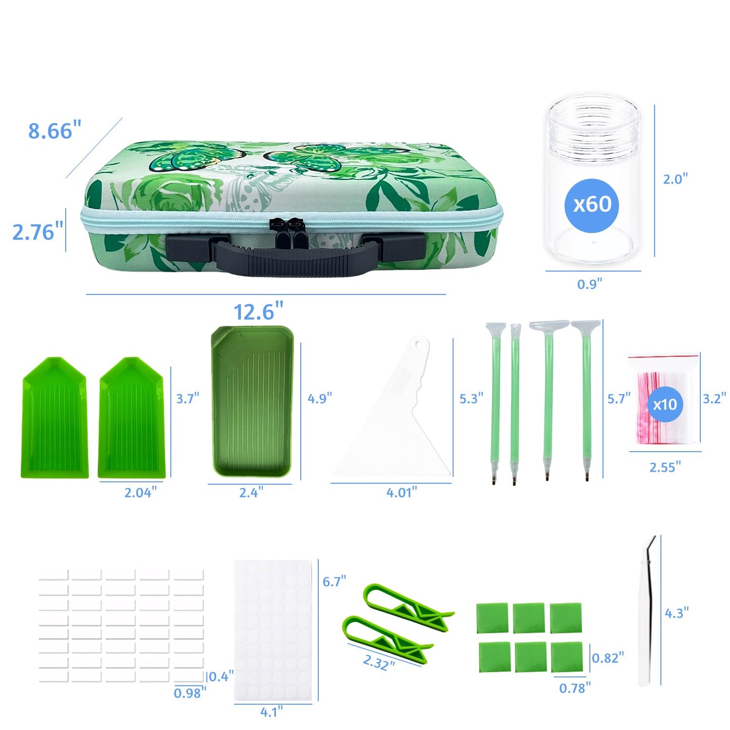 LIRUNQIU Diamond Painting Storage Containers, 60 Slots Diamond Painting Accessories and Tools for Diamond Art Organizer Case(Green)