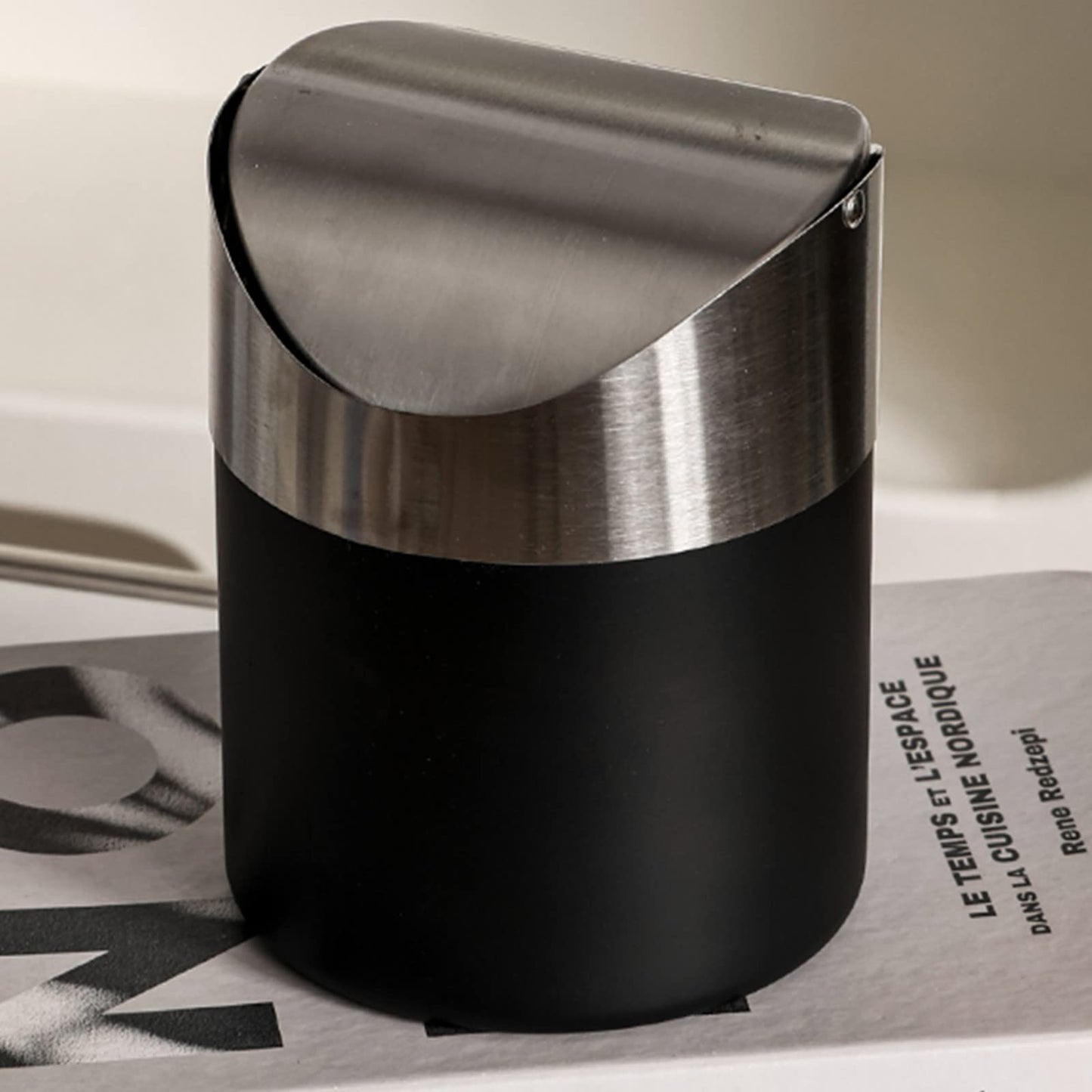 ZOOFOX Set of 2 Mini Trash Can with Swing Lid, Brushed Stainless Steel Countertop Garbage Bin, Modern Tiny Waste Basket for Office Desk, Vanity, Makeup Tabletop, Coffee Table