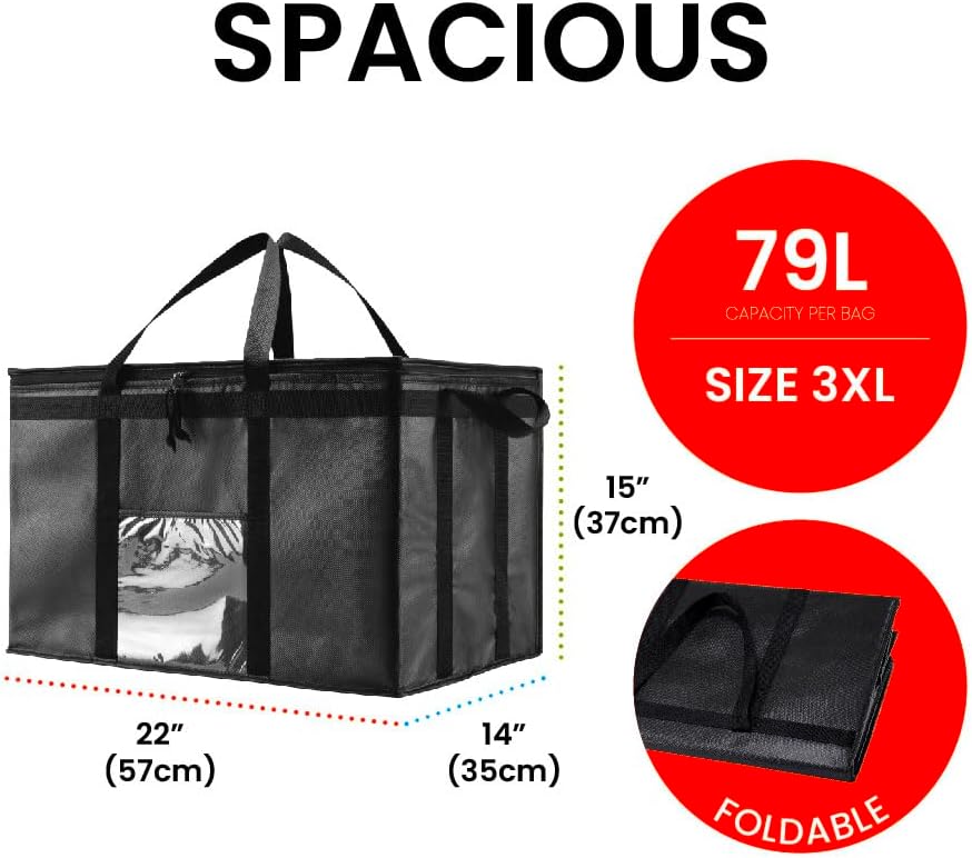 3XL Insulated Cooler Bag and Food Warmer for Delivery & Grocery Shopping with Zippered Top, Red (1 pack)