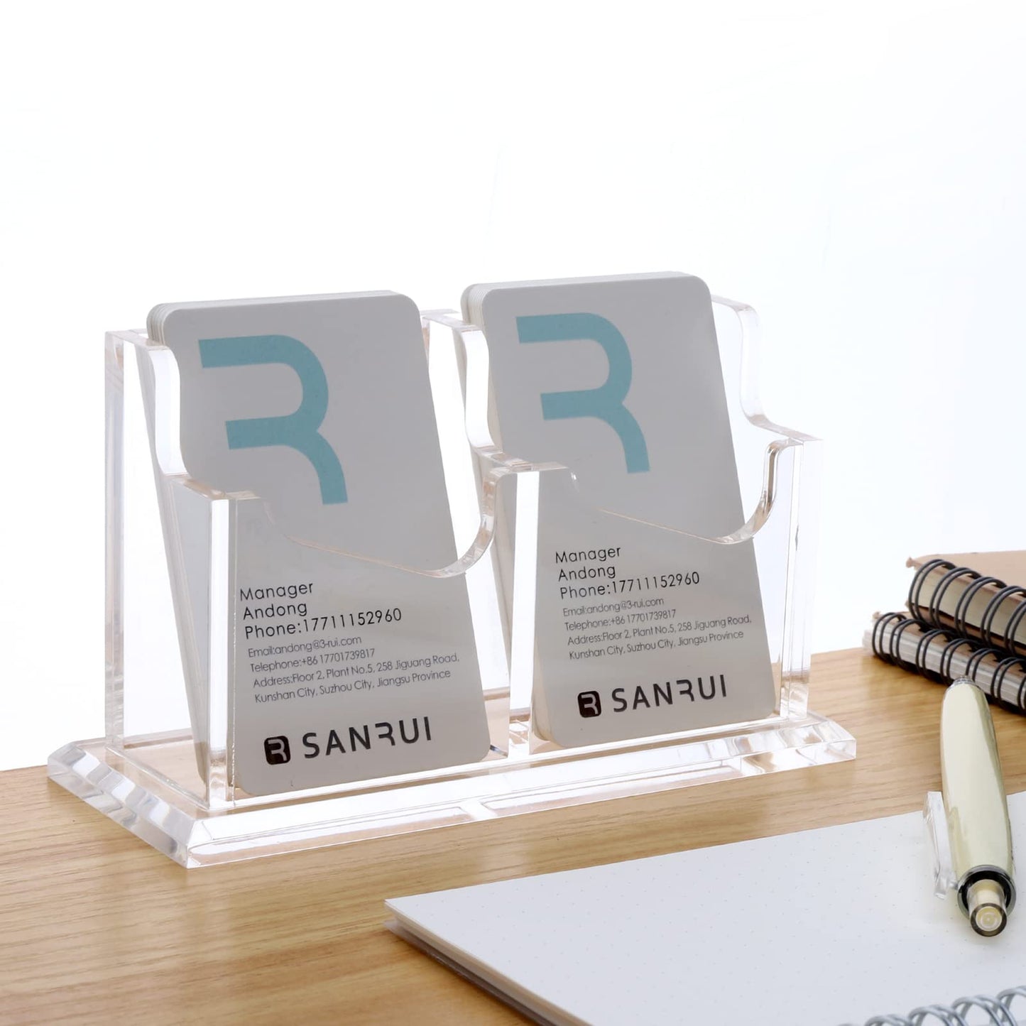 SANRUI Vertical Business Card Holder - Acrylic Clear Desktop Display Stand for Office, Home & Exhibition - Sleek Design, Durable, Easy Access,Professional Card Storage, 2 Slots