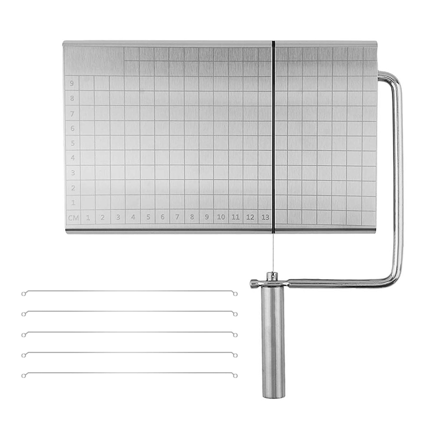 homfanseec Stainless Steel Cheese Slicer Cutter, Cheese Slicer with Wire, Adjustable Cheese Cutter Board with 6 Replacement Wires, for Cutting Cheese Butter Vegetables Sausage(silver)