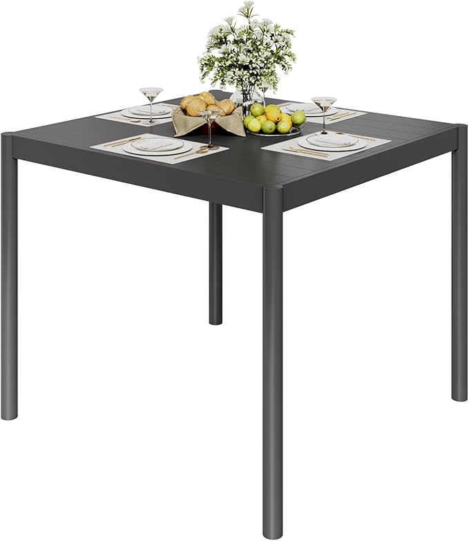 Aluminum Patio Dining Table for 2-4 Person, 34 in x 36 in Rectangle Outdoor Dining Table With Aluminum Tabletop and Metal Frame for Deck Garden Lawn Backyard, Black