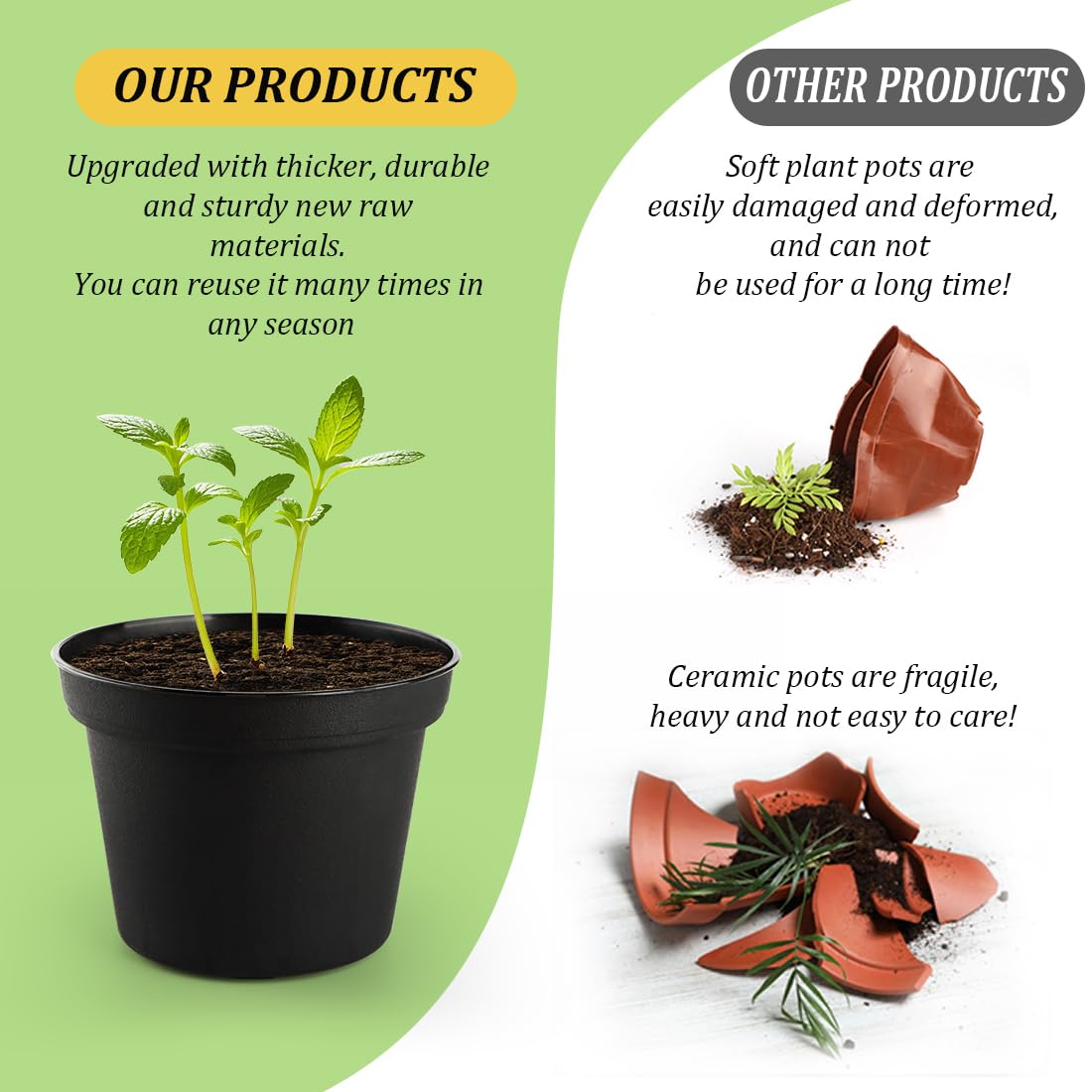 RooTrimmer 160 Pack 3 Inch Black Nursery Pots - Plastic Seedling, Seed Starter, Germination Pots with Drainage for Plants, Succulents, Flowers, Transplanting