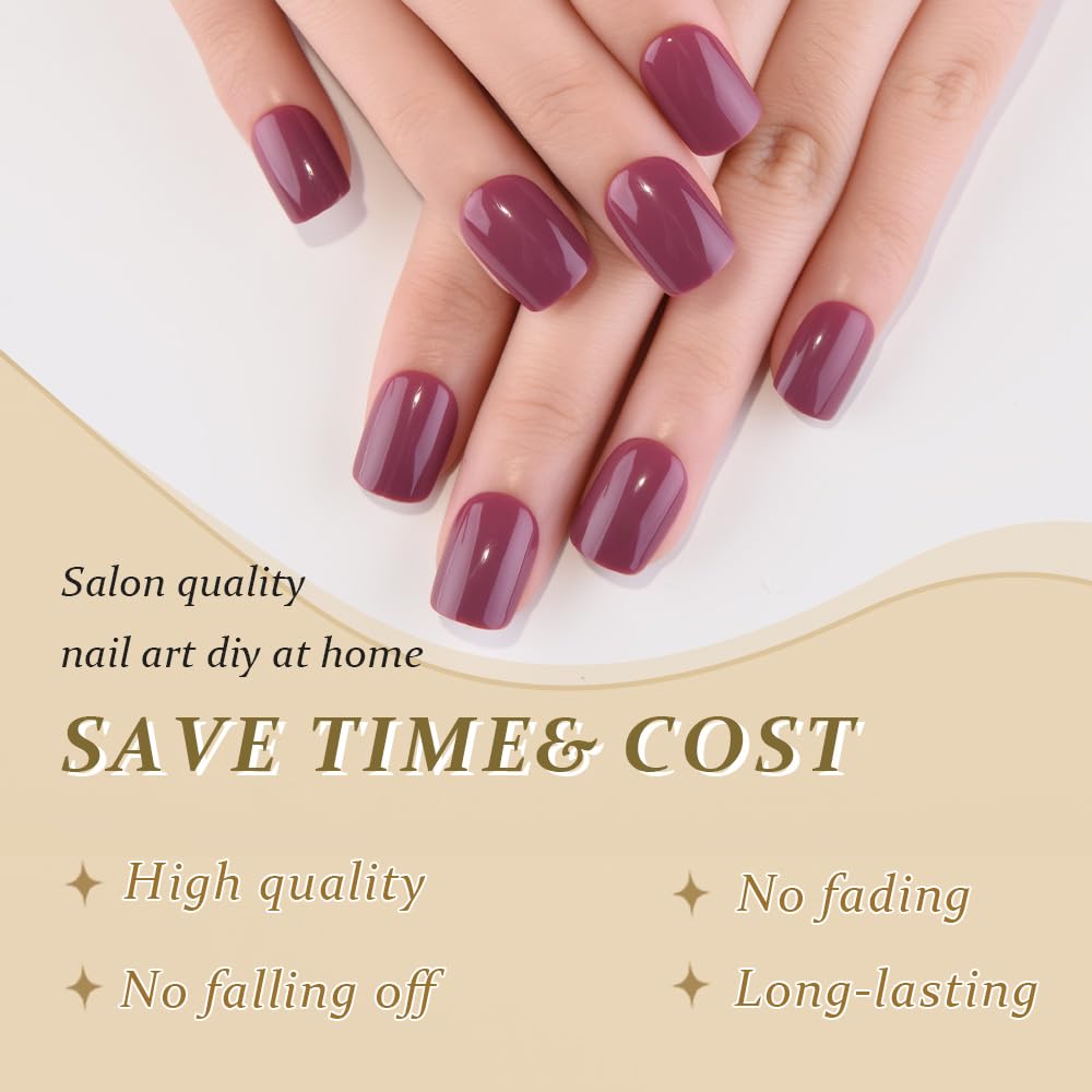 evpct Maroon Glossy Press on Nails Short Square No Glue, Glossy Maroon Fake Nails Summer Reusable, Acrylic False Nail Stick on Press ons for Women Gift, Perfectly Fit Durable False Nail Kit 30Pcs