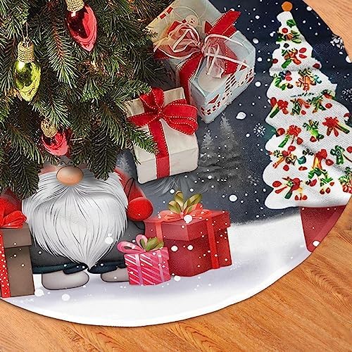 Christmas Gnome Christmas Trees Skirts 48", Xmas Gifts Candle Xmas Tree Cloth Mats for Holiday Party Decor Gift, Festival, Home Decoration