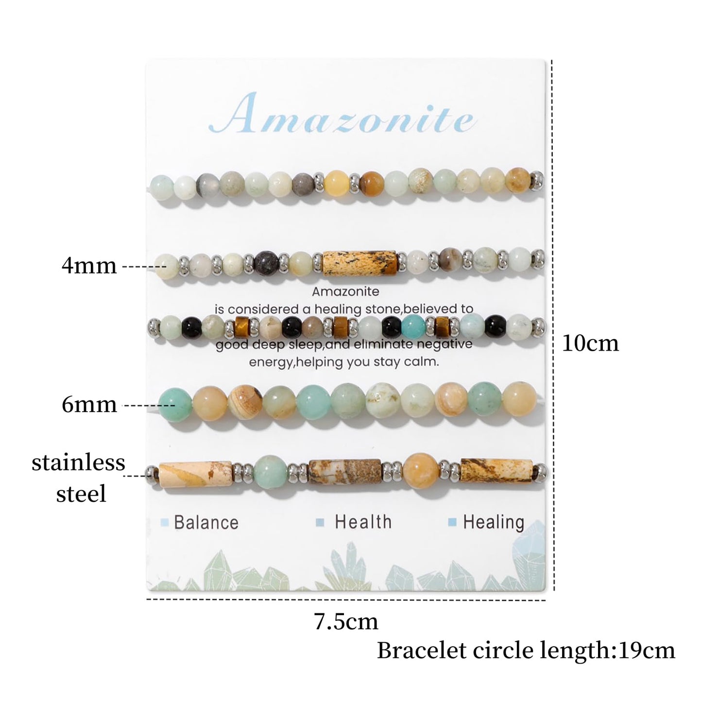 5Pcs Amazonite Bracelet for Women 4mm Stackable Amazonite Beaded Bracelets Adjustable Crystal Bracelets Set Small Beaded Bracelets Stone Bracelets Amazonite Jewelry for Women