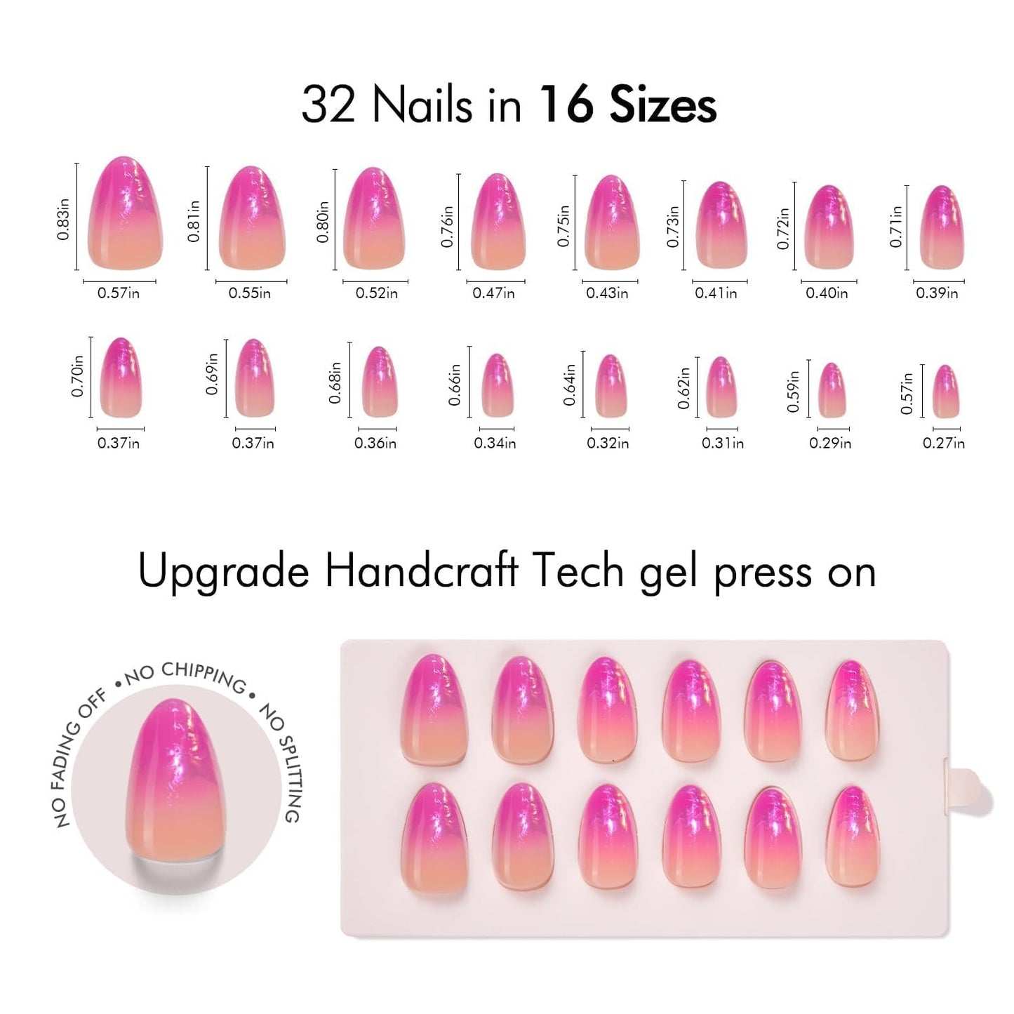 VSALON Almond Short Press On Nails, Ombre Hot Pink Aurora Sheer Jelly Finish Nail Kit & Blue Cat Eye Mini Pack