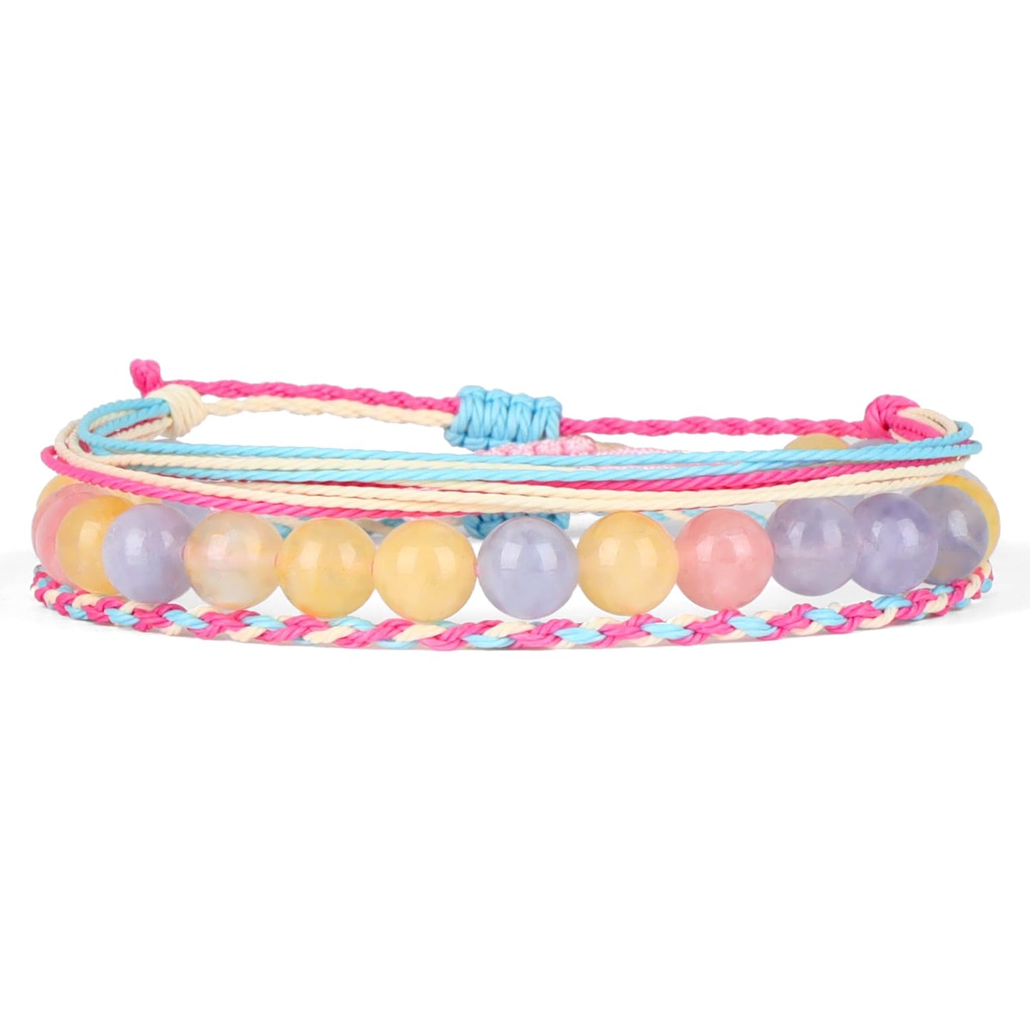 QOGIR Handmade Healing Bracelets,8mm Natural Morganite Gem Stone Beads Bracelet for Men Women Gifts with 2PCS Size Adjustable Rope Bracelets